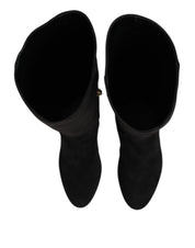 Svarta läderboots i mocka, knähöga