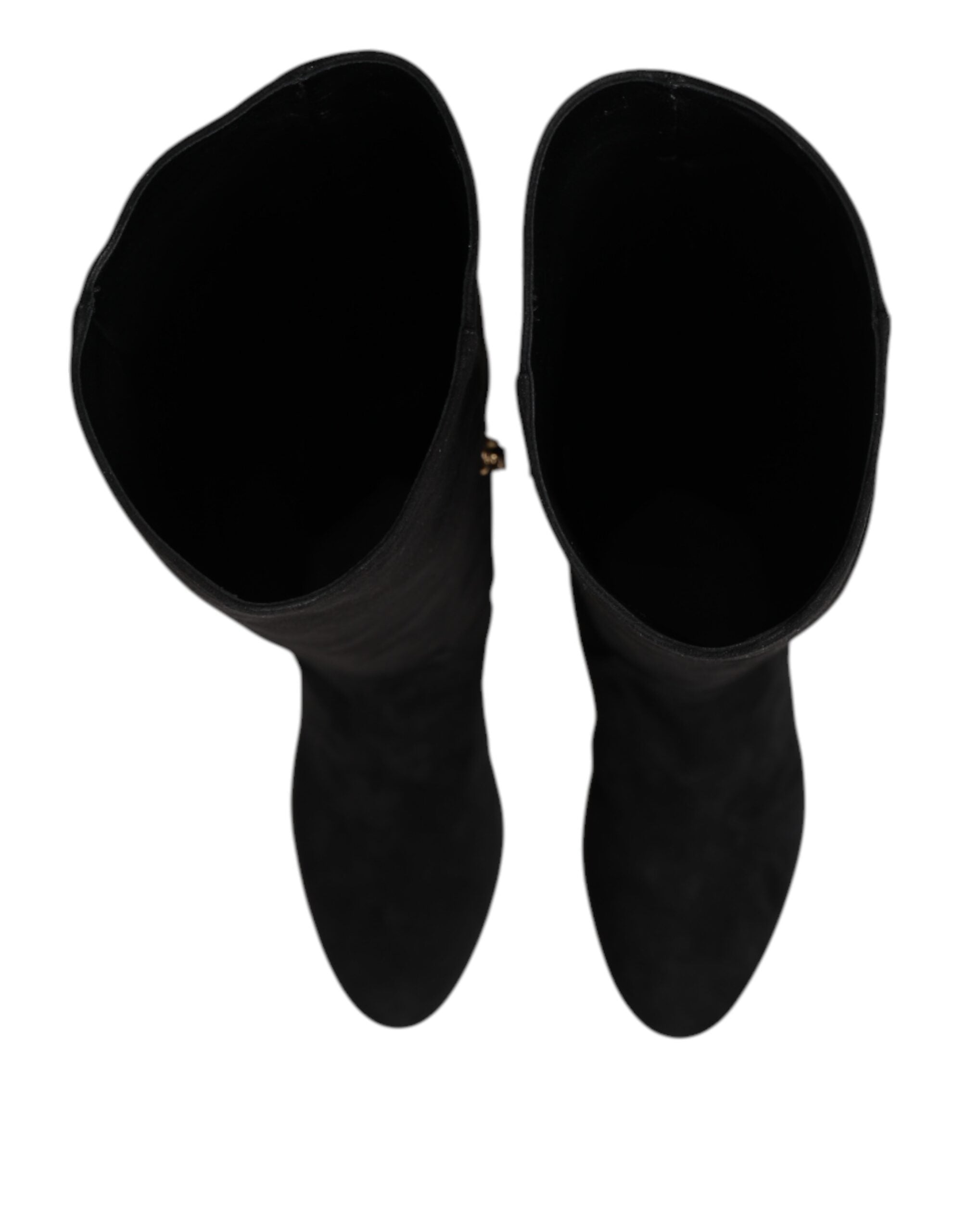 Svarta läderboots i mocka, knähöga