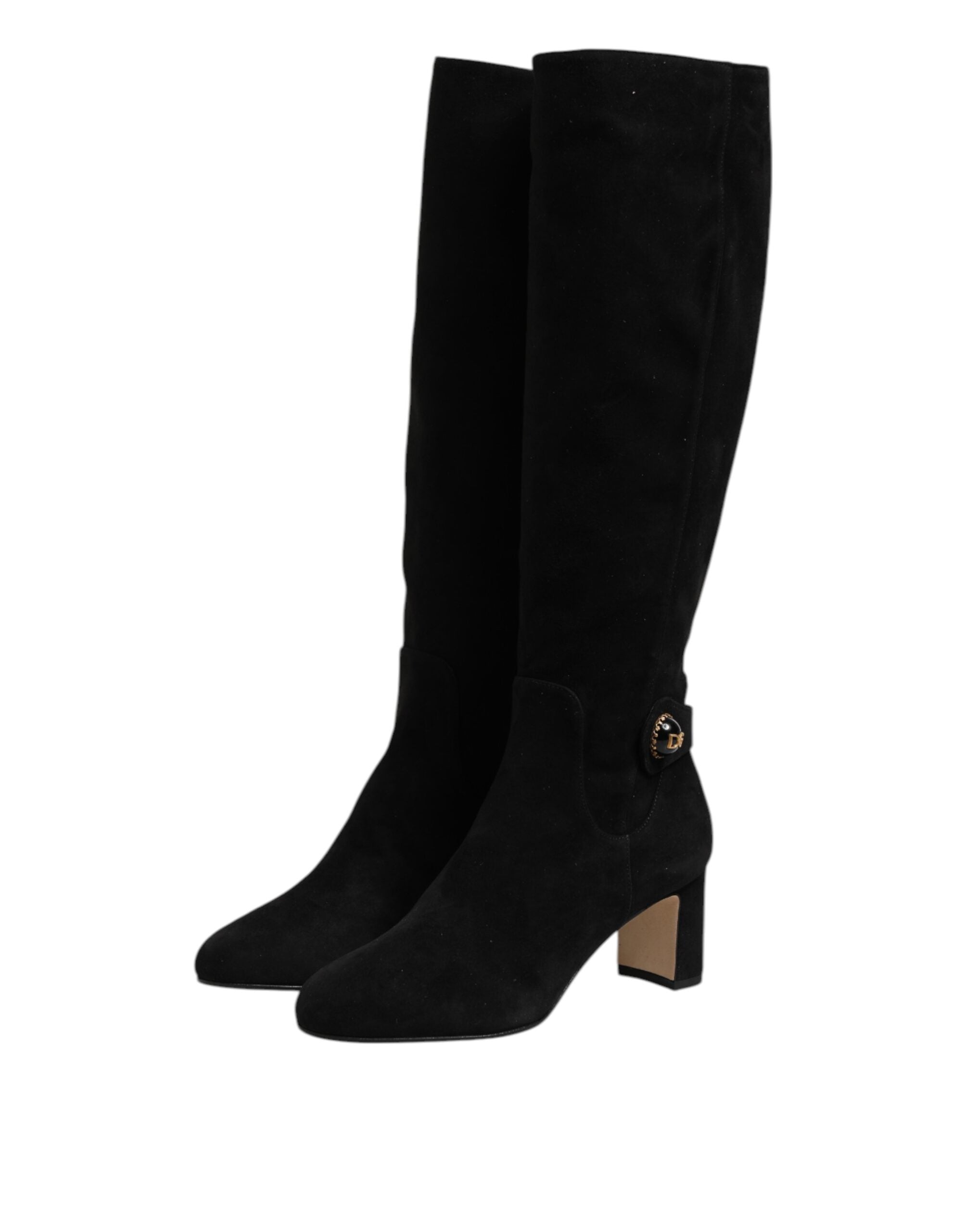 Svarta läderboots i mocka, knähöga
