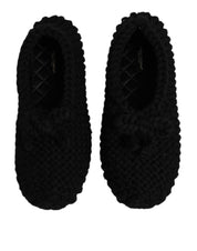 Black Wool Slip On Flats Ballerina Shoes