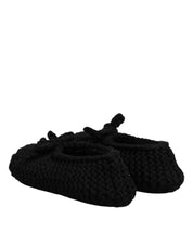 Black Wool Slip On Flats Ballerina Shoes