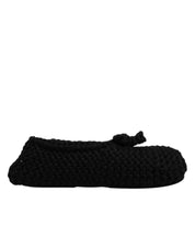 Black Wool Slip On Flats Ballerina Shoes