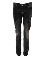 Black Washed Mid Waist Tapered Denim Jeans