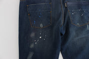 Blue Wash Paint Slim Fit Pants Jeans
