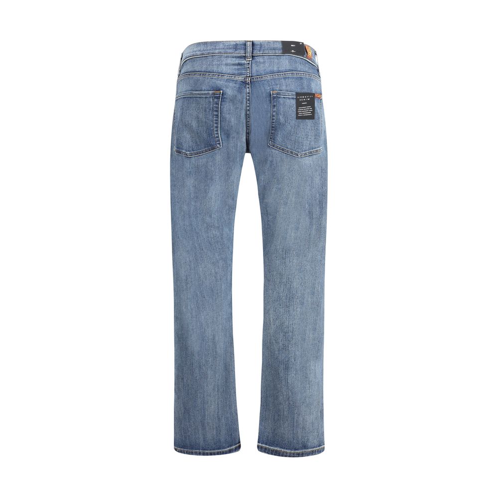 Blue Cotton Straight-Leg Jeans