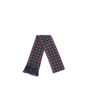 Blå sidenhalsduk med fransar och optiskt mönster