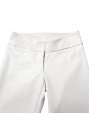 White Polyurethane High Waist Tapered Pants