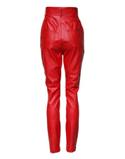 Red Viscose High Waist Tapered Trouser Pants
