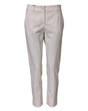 White Wool Mid Waist Tapered Trouser Pants