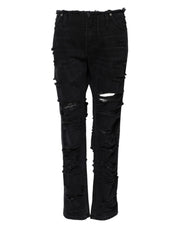 Black Cotton Tattered Mid Waist Denim Jeans