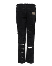 Black Cotton Tattered Mid Waist Denim Jeans