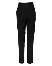Black Wool Tapered High Waist Pants