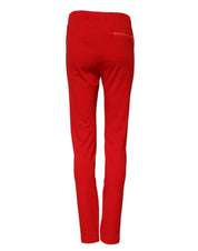 Red Mid Waist Slim Fit Pants