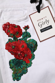 White Floral Embroidery GIRLY Denim Jeans