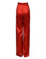 Red Satin High Waist Wide Leg Pants