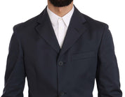 Two Piece 3 Button Cotton Blue Solid Suit