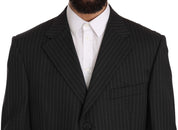 Black Striped Two Piece 3 Button 100% Wool Suit