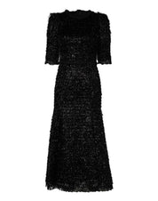 Metallic Black Polyester A-line Midi Dress