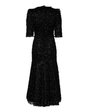 Metallic Black Polyester A-line Midi Dress