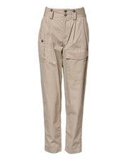 Beige Cotton High Waisted Pants