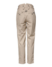 Beige Cotton High Waisted Pants