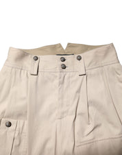 Beige Cotton High Waisted Pants