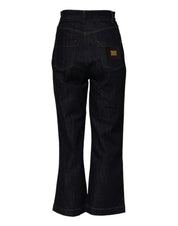 Blue Cotton High Waisted Flared Denim Jeans
