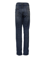 Blue Cotton Mid Waisted Straight Denim Jeans