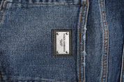 Blue Cotton Mid Waisted Straight Denim Jeans