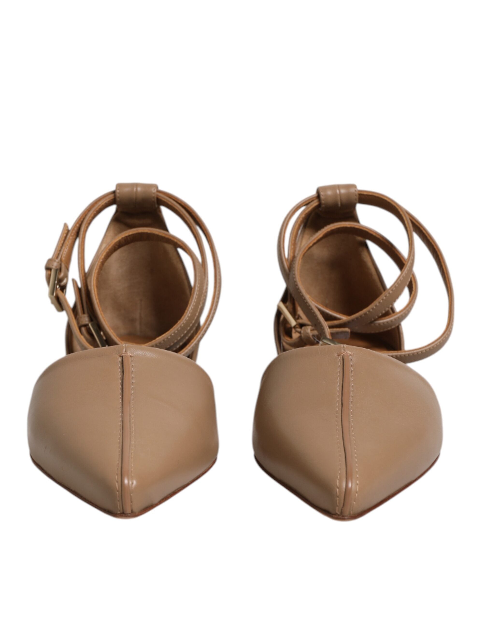 Beige lädersandaler med spetsig tå, balett-platta sko