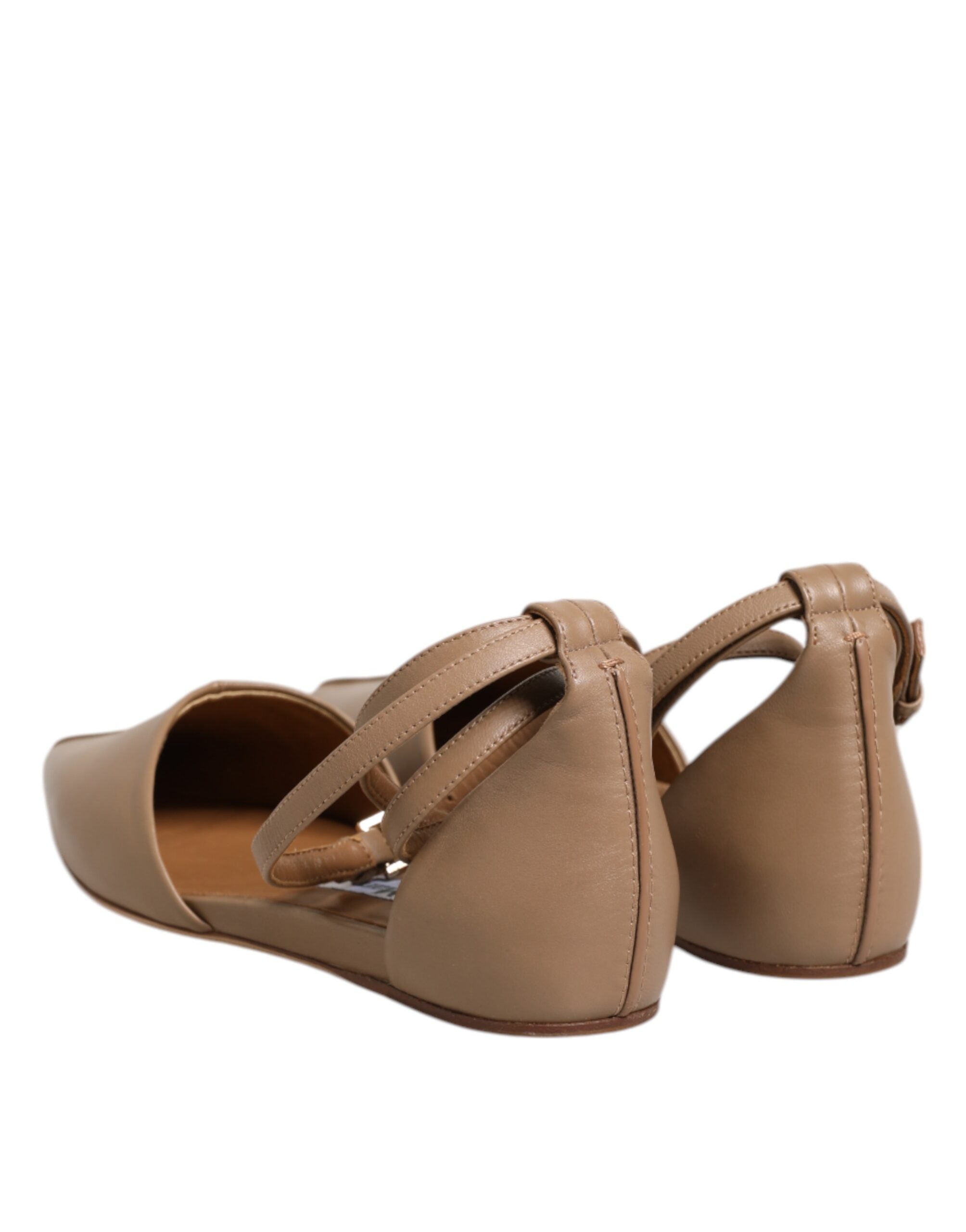 Beige lädersandaler med spetsig tå, balett-platta sko