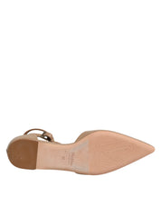 Beige lädersandaler med spetsig tå, balett-platta sko