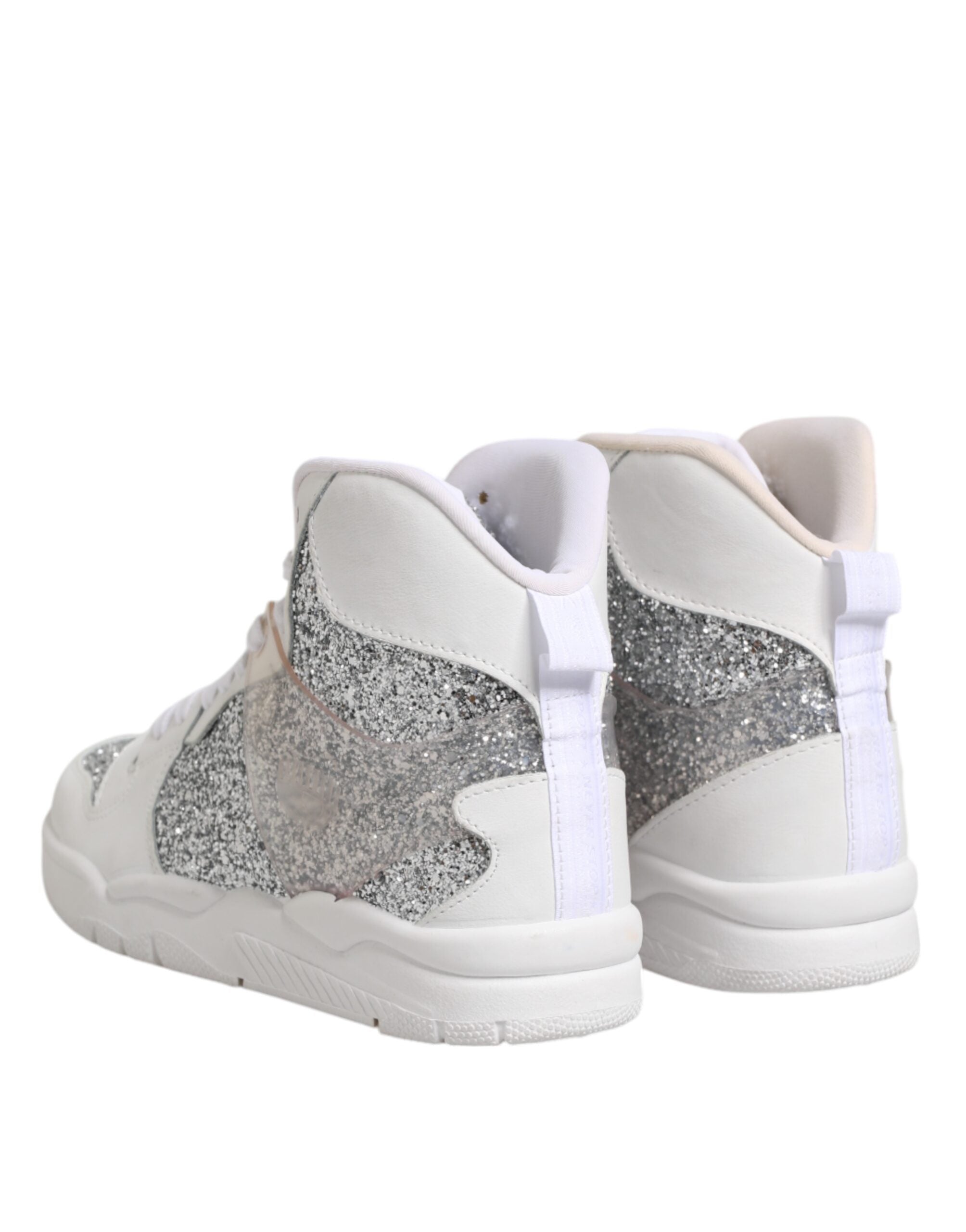 Vita silverfärgglada höga toppsneakers för kvinnor