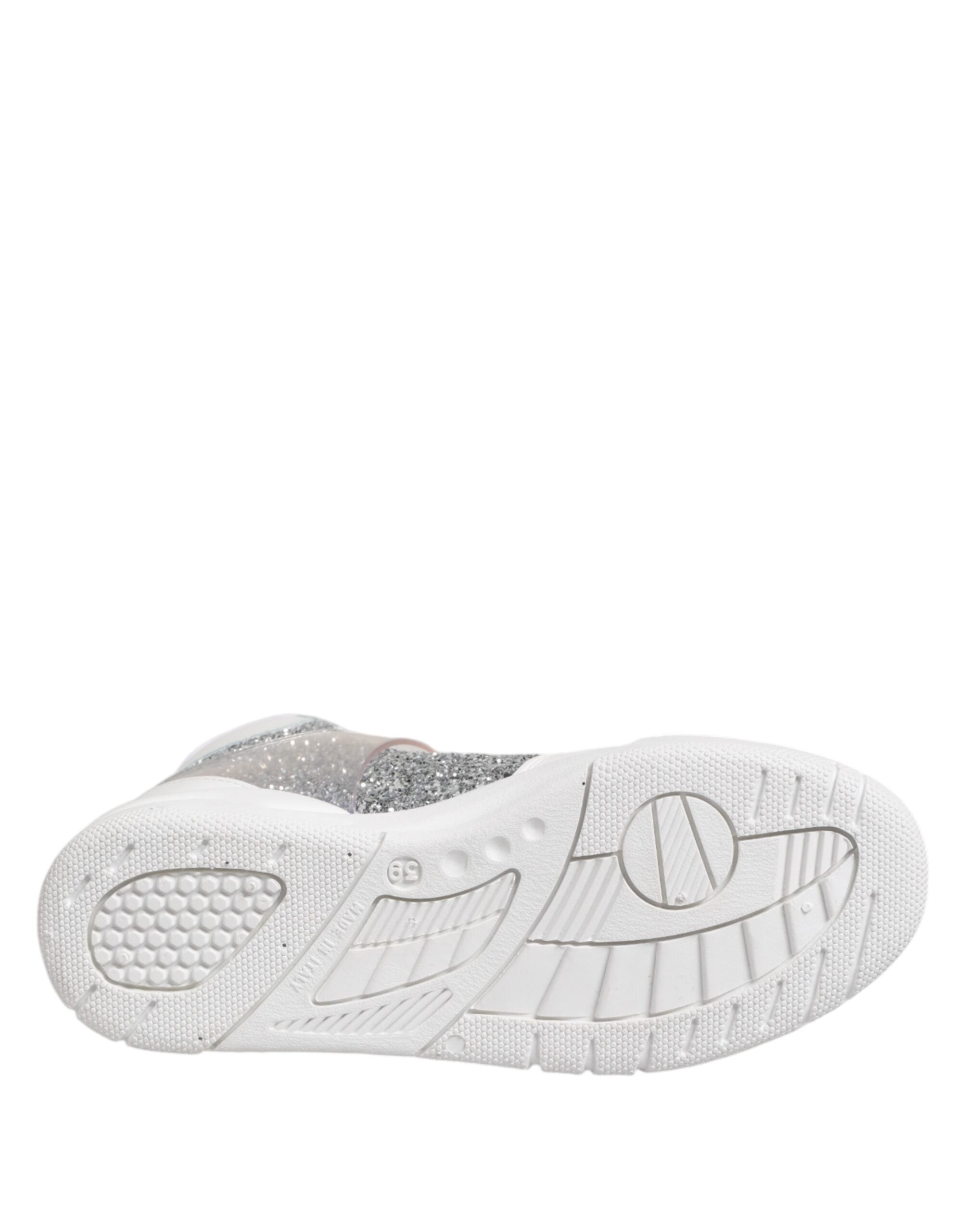 Vita silverfärgglada höga toppsneakers för kvinnor