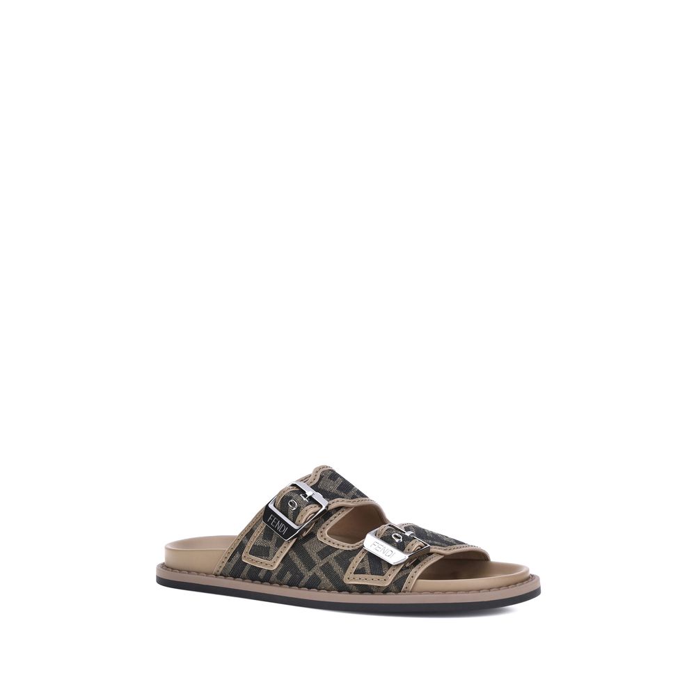 Fendi Brown Calf Leather Flat Sandals