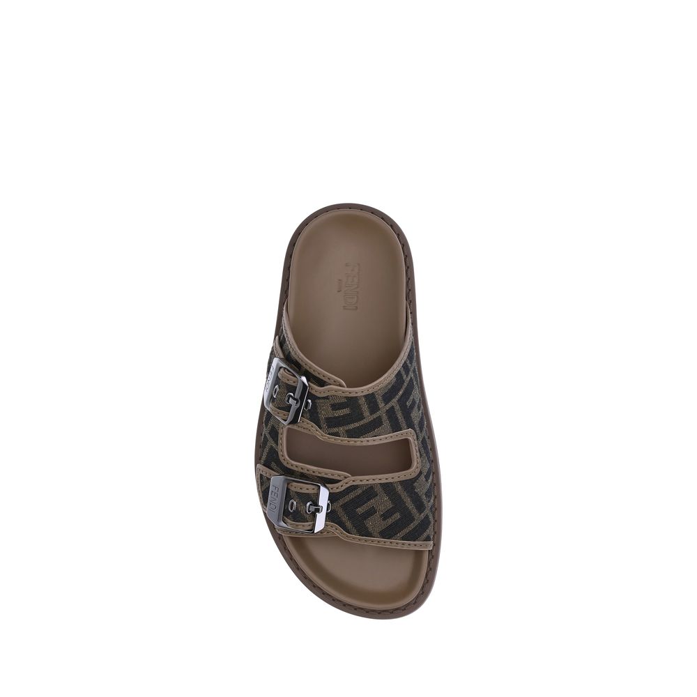 Fendi Brown Calf Leather Flat Sandals