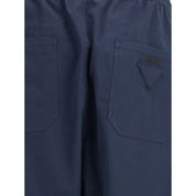 Blue Cotton Casual Pants