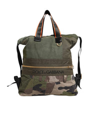 Dolce & Gabbana Military Green Cotton Calfskin Rucksack Backpack