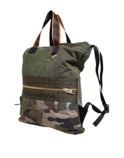 Dolce & Gabbana Military Green Cotton Calfskin Rucksack Backpack