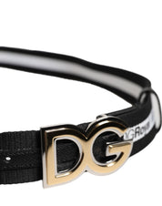 Svart bomullsgürtel med metallisk DG-logotyp och guldspänne
