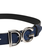 Blå klassisk silverfärgad DG-logobelte med metallspänne