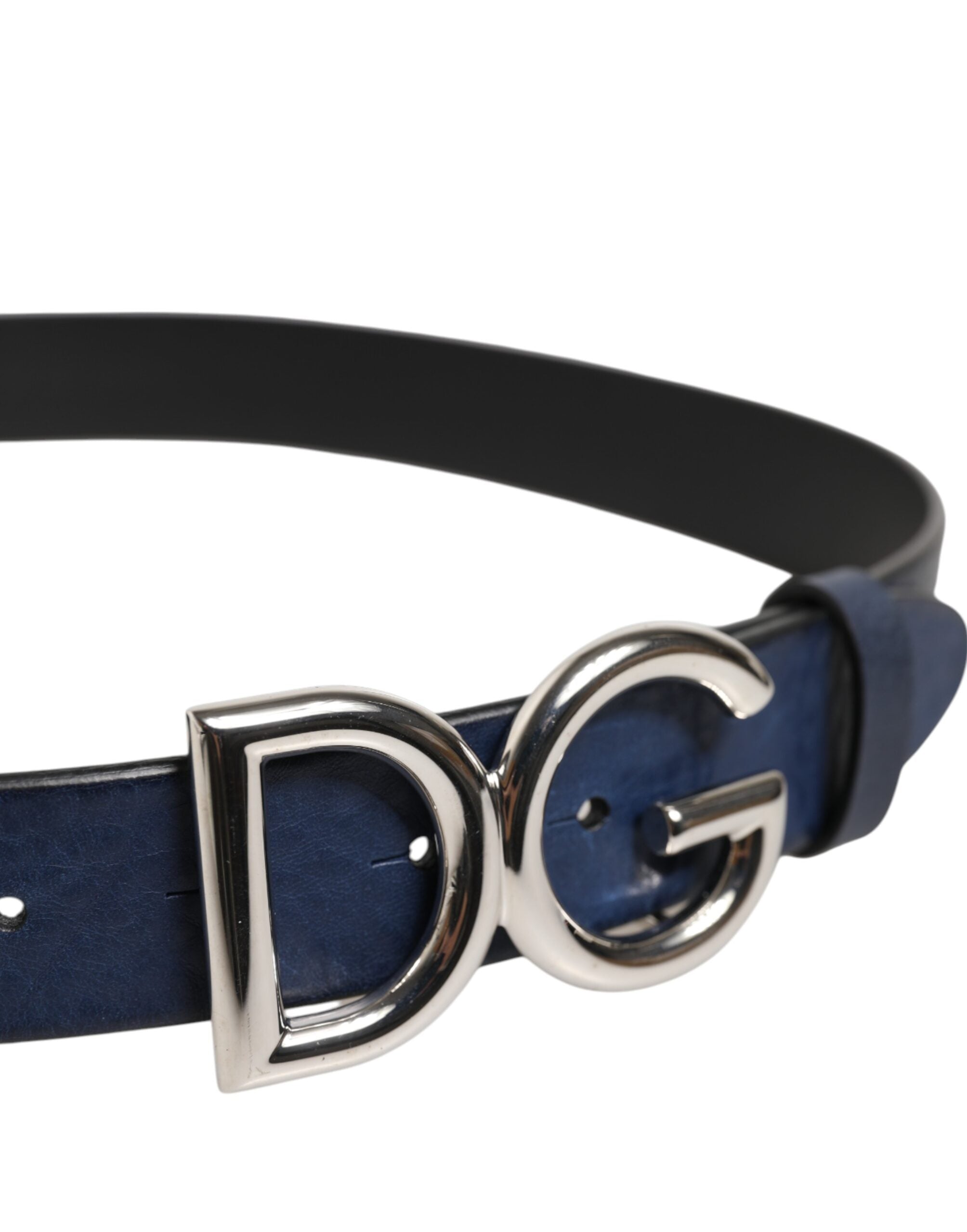Blå klassisk silverfärgad DG-logobelte med metallspänne