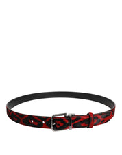 Black Red Leopard Silver Metal Buckle Belt
