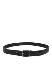 Black Classic Leather Silver Tone Buckle Belt