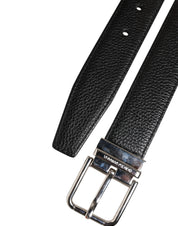 Black Classic Leather Silver Tone Buckle Belt