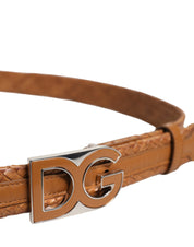 Brun flättrad metallbälte med DG-logotyp och spänne