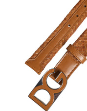 Brun flättrad metallbälte med DG-logotyp och spänne