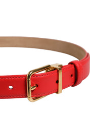 Red Leather Gold Metal Buckle Cintura Belt