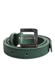 Dark Green Leather Silver Metal Buckle Belt