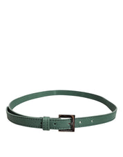 Dark Green Leather Silver Metal Buckle Belt